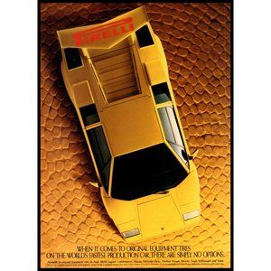 1989 Pirelli Tires Yellow Lamborghini Countach Vintage Print Ad Italian Wall Art